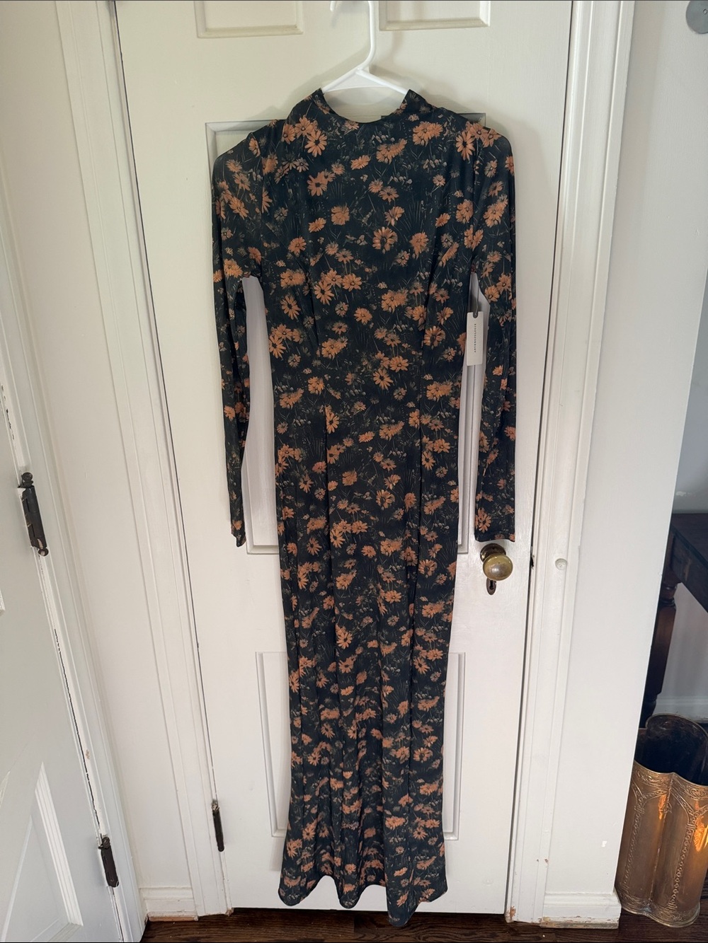 NWT Anthropologie BHLDN Black Maxi Dress with Tan Floral Print